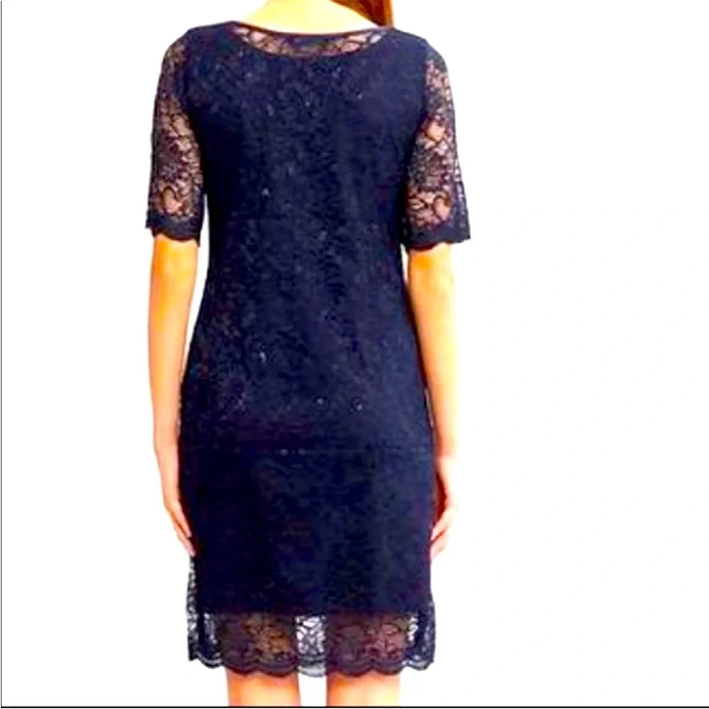 $270 Banana Republic Navy Blue Lace Dress Subtle Shimmer, Size 14 w/ STRETCH NWT - Picture 2 of 11